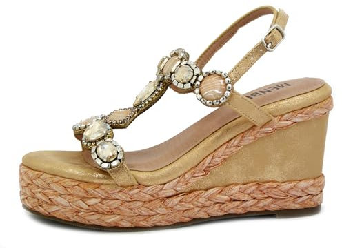 MENBUR Sandali Donna Gioiello Arancio Pesca, Zeppa Alta 10 cm e Plateau, 25118