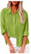 Damen Bluse Langarm Leinenhemd - Elegantes Sommer Hemd Top Mit Revers, Einfarbig Basic, Grün, XXL