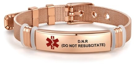 LSxAB Rose Gold Red Medical Alert ID Bracelet for Women Men's Emergency First Aid Health Alert Laser Engraved Satinless Steel Adjustable Wristband Bracelets