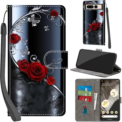 Coque pour Google Pixel 7 Pro, Papillon d'argent | Ranges Cartes, Fonction Support, Housse en Cuir PU Premium, Etui à Rabat, Pochette de Portefeuille