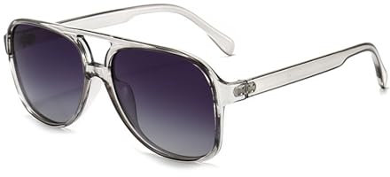 QVKUUT Square Polarisierte Sonnenbrille Damen Herren 70er Jahre Vintage Trendy Brille Klassisch mit Double Brücke(Transparent/Hellgrau)