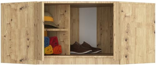 BDW - Eckschrank Aufsatz - für Schrank 100 cm breit - mit 2 Türen und 3 Einlegeböden - Erweiterung für Kleiderschrank - für Schlafzimmer, Flur - 100x50x55 cm - Artisan Eiche