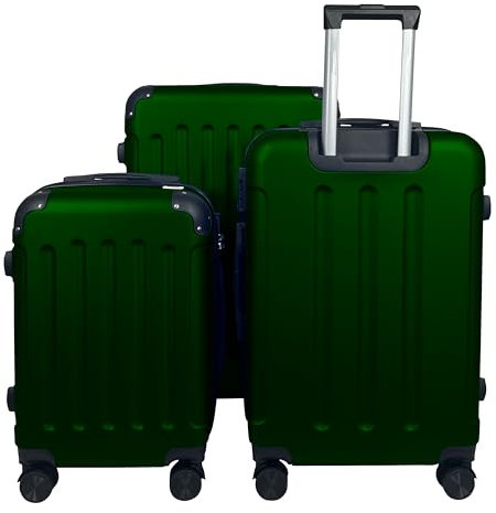MY TRAVEL BAG Hartschalen-Koffer Reisekoffer ABS Koffer (Handgepäck-Mittel-Groß-Set) 4 Doppel-Rollen Trolley (Smaragdgrün, 3er Set)