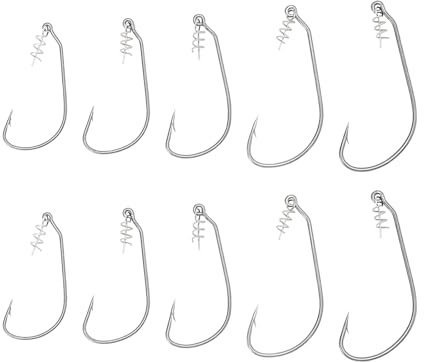 ECSiNG 20Pcs Twist Lock Fishing Hooks Kit Swim Bait Hooks with Spring Lock Fishing Hook with Centering Pin Size 1/0 2/0 3/0 4/0 5/0 for Soft Plastic Swim Baits and Worm Lure Baits
