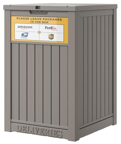 LHBGO Paket-Lieferbox für draußen, mit Lieferschild, 120 l Stauraum mit abschließbarer Sicherung, großer Harz-Paket-Tropfenbehälter für den Außenbereich