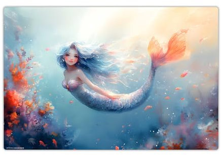 Schreibtischunterlage für Kinder und Erwachsene - Meerjungfrau Mermaid - 60 x 40 cm - aus hochwertigem Vinyl - Made in Germany