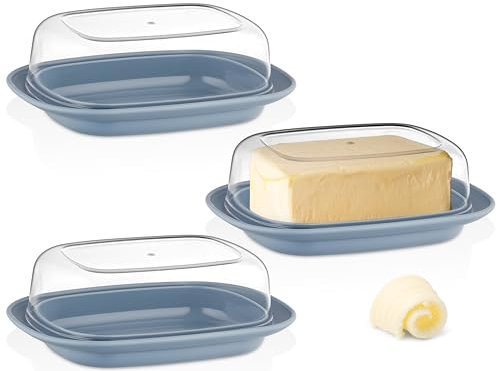 uandu Butterdose mit Deckel, Kunststoff, Butterschale mit Deckel, spülmaschinenfest, Butterbox, Butterbehälter, Butter dish, Butter Box Dose, Butterdosen - Blau x3
