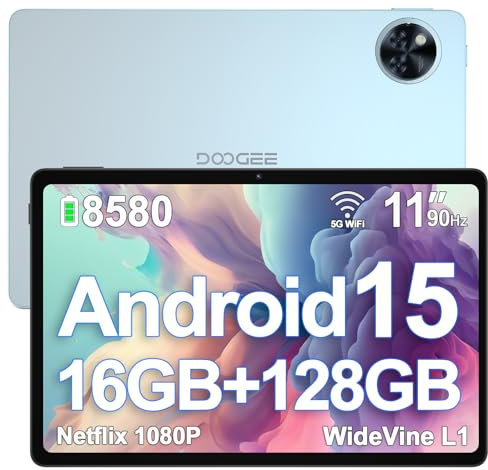 DOOGEE U11 Tablet 11 Pollici 90Hz Android 15 Tablets, 16GB RAM+128GB ROM/TF 2TB, 8580mAh 5G WiFi, T606 Octa-Core, 13MP/GPS/Widevine L1/Sblocco facciale/BT5/OTG/Type-C/Doppi altoparlanti