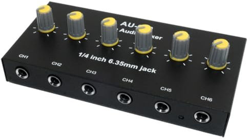 Fangxuee Mezclador de Audio de 6 Canales, Concentrador Amplificador de Micrófono y Auriculares, Conector de 6,35 Mm, Amplificador TRS de 1/4 Pulgadas