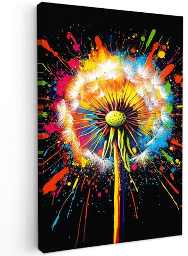 MuchoWow© Impression sur Toile Decoration Murale Peinture 60x90 cm Tableaux Art Décoratif Muraux Décoration Chambre Pissenlit - Graffiti - Coloré - Fleurs - Nature