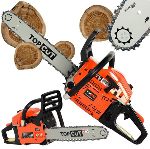TOP CUT Kettensäge Benzin 52cc – 2-Takt Motorkettensäge - Präzision und Sicherheit für Garten - und Holzbearbeitung, Führungslänge 40 cm
