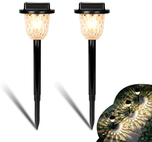 CREATESTAR Solarlampen Für Außen Garten, 2 Stück Solarleuchten Garten, IP55 Wasserdicht Solarleuchten für Außen, Solar Gartenleuchten Für Weg Hinterhöfe Gehweg Pfad Terrasse Rasen Hof Wege