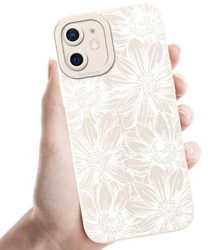 Kueqeay Handyhülle für iPhone 12 Mini hülle 5,4'', Aesthetic Blume Muster Design Weißer Weiche TPU Silikon Stoßfest Kameraschutz Schutzhülle Bumper Ultra Dünn Mädchen Case, 01