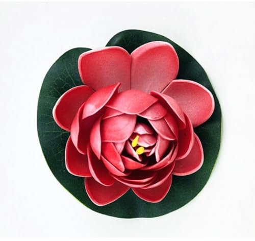 5 Stück Gefälschte Schwimmende Blumen Lotus Seerose Pflanzen, Simulierter Seerosen lotus, Künstliche Blumen, Lebensechte Seerose, Landschaft für Teich, Garten, Dekoration, Mikro (18cm,rot)