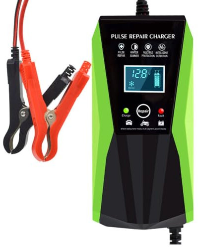Knoruley 12V 10A Vollautomatische Batterieladegeräte Digitales LCD-Display Autobatterieladegeräte Power Puls Reparaturladegeräte EU-Steckerteile
