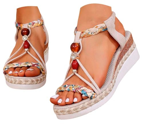 Sandales Compensées Femme Chaussures Antidérapantes Respirantes Et Nu-Pieds Bohême Bout Ouvert Avec Talon Plateforme Comfy Semi Trailer Sandales Orthopedique Chic Claquette