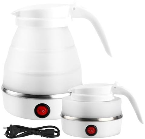 Wasserkocher Faltbar 0.6l, Faltbarer Silikon Camping Wasserkessel Tragbarer für Küche Reise Camping Outdoor (Weiß)