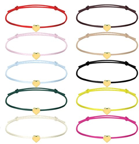 Teouuas Bracelets d'Amitié en Forme de Cœur, Bracelets Tressés à la Main Réglables, Cadeau d'Anniversaire, Bijoux Cadeau pour Femmes Filles et Couples et Occasions Spéciales