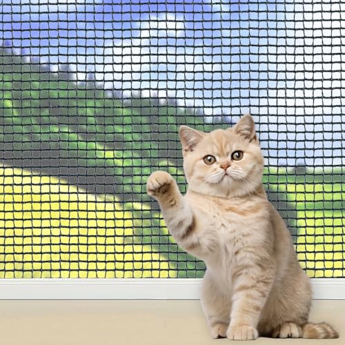 Vocray Katzennetz für Balkon, Ohne Draht, Reißfest & Katzensicher, Verletzungsfrei für Pfoten und Krallen, Katzenschutznetz gegen Herunterfallen von Katzen & Gegenständen, für Balkon, Fenster, 3x8 m