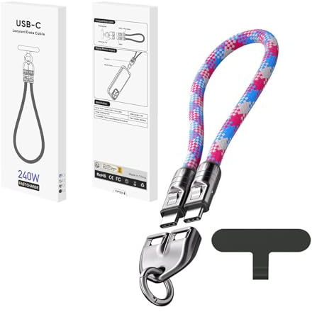240W Charging Cable with Wearable Bracelet Design-5A Fast Charging USB-C Cable Phone Crossbody Wrist Strap Lanyard,Portable Charger Cable for Laptops,Phones,Tablets (Pink, 0.3m/11.8in)
