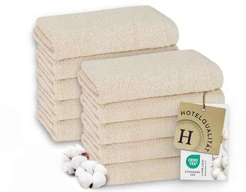 ZOLLNER 10er Set Handtücher in 50x100 cm - weiche und saugstarke Baumwolltücher in karamel - mit praktischem Aufhänger - waschbar bis 95°C - Baumwolle - Hotelqualität