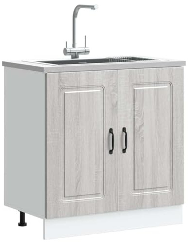 Frdhee Kalmar Armoire de cuisine, vitrine sous évier - Gris - 80 x 46 x 81,5 cm - Meuble de bar pour cuisine, bar, salle à manger