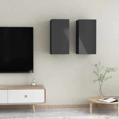 Runheo TV-Schränke 2 STK. Hochglanz-Grau 30,5x30x60 cm Holzwerkstoff, Hängend, Modernes Design, Robuste Wohnzimmer Medienkonsole, Stilvolles Entertainment Center