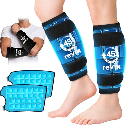REVIX Waden Kühlpacks, 45-Min lang anhaltende Kühlpacks, 2er-Pack | 2 Stück Wiederverwendbarer Gel Kühlpack für Bein Wade Arm Erholung, Vollständige Abdeckung für Knie & Ellenbogen