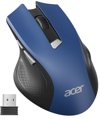 Acer Ratón Inalámbrico Ergonómico, 2,4 GHz Wireless Mouse con 3 dpi Niveles Ajustables, Mouse Inalámbrico Ópticode 6 Botones, Funciona con Pilas para portátiles, PC y MacBook-Azul