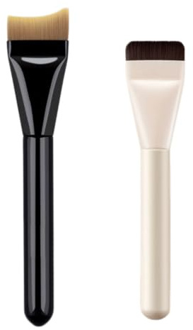2 Pack Moon & Straight Spatula Foundation Brush Set | Flat Liquid Makeup Applicator, Soft Synthetic Bristle Paddle Brush for Cream, Primer & Concealer Seamless Application