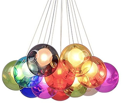 Kronleuchter Pendel Leuchter Hängeleuchte Pendelleuchte Farbige Bubble Ball Lampe Glas Esszimmerlampe Für Mehrflammige Leuchten Buntglas Esszimmer Licht Höhenverstellbare 100CM (Color : 12 Head)