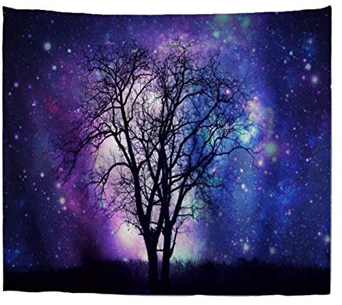 A.Monamour Wanddekor Wandteppiche Blau Galaxy Universum Starry Nachthimmel Verzauberte Baum Märchen Mystische Print Stoff Tapisserie Wandbehänge Für Kinder Schlafzimmer Dekorationen 153X130 Cm