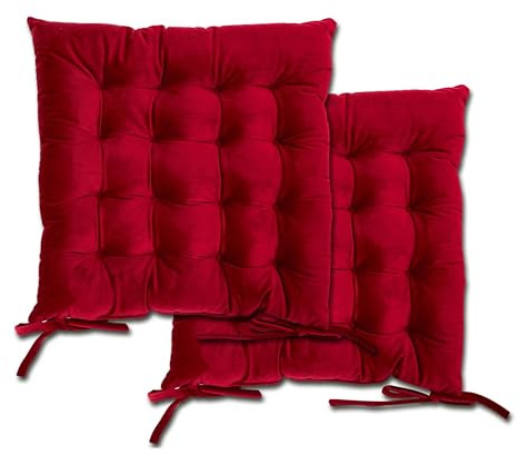 Emma Barclay Velvet Holland Luxury Seat Pad in Red - 16x16 (40x40cm)