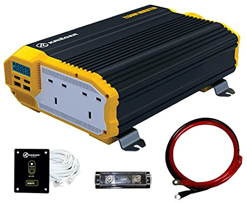 K KRIËGER 1100 Watts Power Inverter 12V to 230V, Modified Sine Wave Car Inverter, Dual 230 Volts UK/British AC Outlets, DC to AC Converter with Installation Kit Included - SGS CE Approved