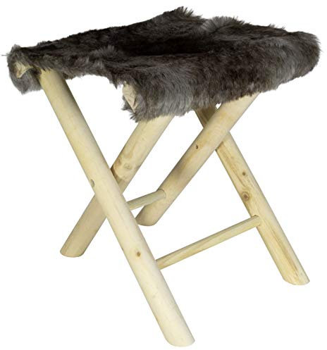 Trendyshop365 Fellhocker Schemel 40cm in verschiedenen Varianten - Holzbeine Natur mit Filzgleitern (Klapphocker grau)