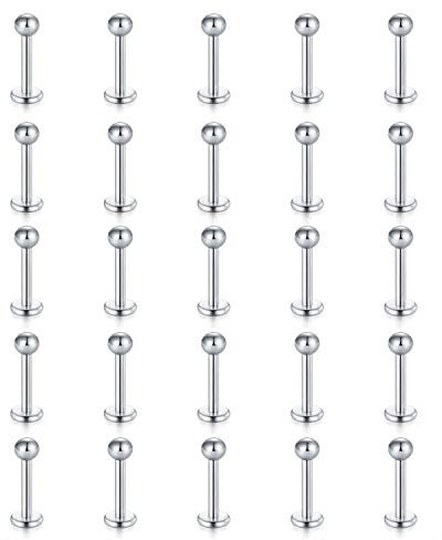 VCMART 25pcs 16G Stainless Steel Labret Lip Studs Piercing Bars Jewelry Set