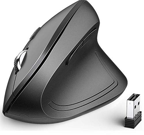 iClever Ergonomische Maus Kabellos, 2.4G Wireless Vertikale Maus Ergonomisch mit 6 Tasten,1000/1600/2000/2400 DPI für Laptop, Computer, Desktop, Mac, Windows, MacOS- Schwarz