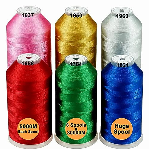 New brothread 6er Set Christmas Farben Polyester Maschinen Stickgarn Riesige Spule 5000M für alle Stickmaschine