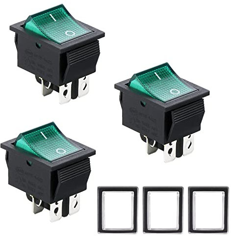 Interruptor Impermeable, 3 Pieza Interruptor Basculante 4 Pin Luz Verde On/Off DPDT 16A 250V - 20A 125V AC, Interruptor Bipolar Superficie con Funda Impermeable