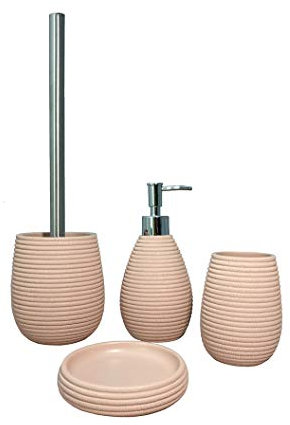 Meubletmoi Set 4 Accessoires Salle de Bain en Polyrésine et Base minérale Rose - Design Contemporain - Collection SARA