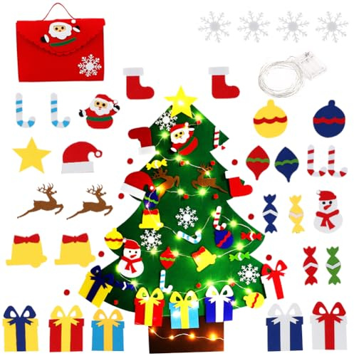 3.3ft Felt Christmas Tree, Felt Xmas Tree Set DIY Christmas Decor | DIY Wall Hanging Xmas Decorations with 39 Detachable Ornaments and Bag, Home Door Window Christmas Decor Kit