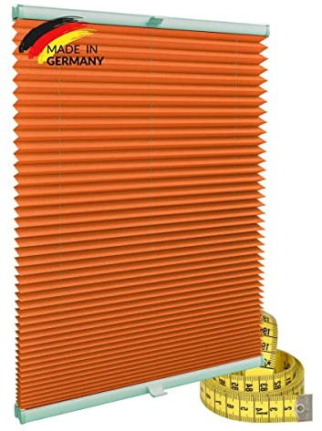 Gardinen21 Klemmfix Plissee nach Maß ohne Bohren | Jalousien Rollo mit Klemmträger | Sonnenschutz und Sichtschutz | Maßgefertige Fenster & Türen Rollos inOrange