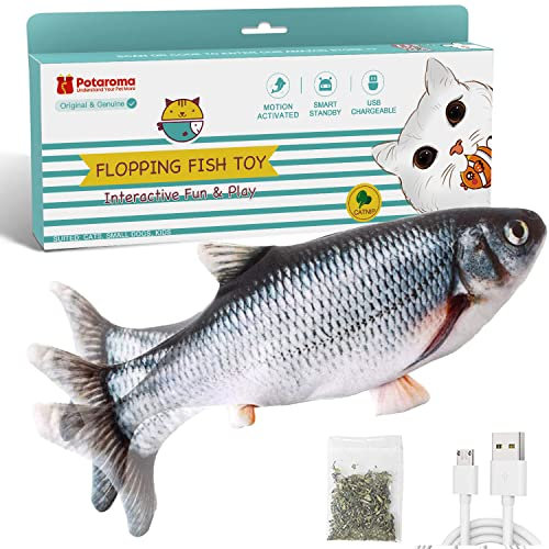 Potaroma Cat Toys Flopping Fish with SilverVine and Catnip, Moving Cat Kicker, Floppy Wiggle Fish for Small Dogs, Interactive Motion Kitten Exercise Toys, Mice Animal Toys 10.5