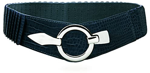 Glamexx24 Elastischer Damen Taillengürtel gürtel 6cm breiter Hüftgürtel mit silberner Ring (Blau Flocken, Taillenweite 75cm-110cm)