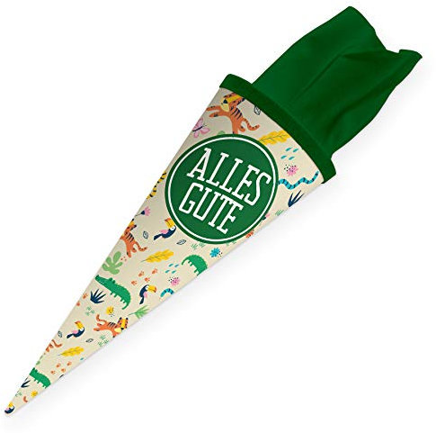 itenga Geschwisterschultüte 35cm Tiere Tiermuster Geschenkverpackung Schultüte Zuckertüte Filzverschluss Kinder Erwachsene (Dschungeltiere mit Text Alles Gute)