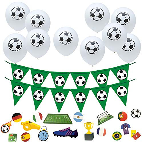 Oblique Unique® Fußball Party Deko Set mit 10 Ballons + 1x Wimpel Girlande + 18x Konfetti für Geburtstag Jungen WM Weltmeisterschaft Mottoparty