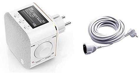 Hama DAB+/DAB Digitalradio für die Steckdose (Bad-Radio Mit DAB/DAB+/FM/Bluetooth/AUX, Wecker, Beleuchtetes Display) & Meister Schutzkontakt-Verlängerung - 5 M Kabel - Weiß