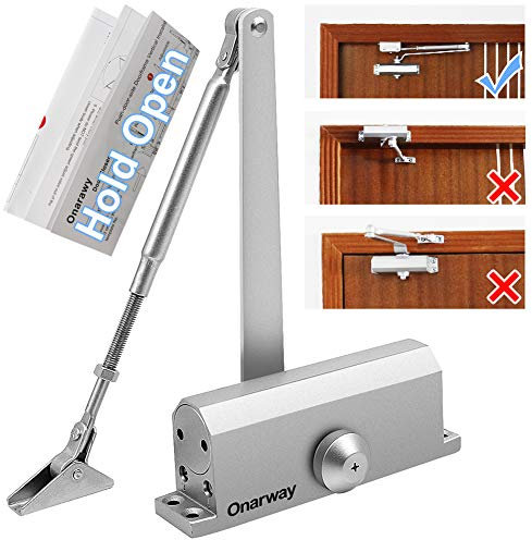 Onarway Automatic Door Closer Hold Open Size 3 Parallel Installation Spring Hydraulic Door Closure Aluminum Alloy Body, for Residential and Commercial Use, for 45~60 kg Door