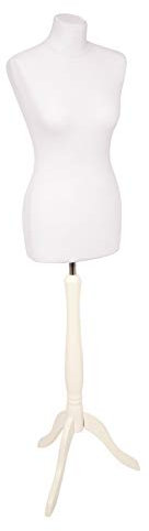 fella4stores Basic Schneiderpuppe, Damen Schneiderbüste aus PU Schaum, XL (44/46) mit Überzug und Holz-Dreibein, Weiß, in Höhe verstellbar, ideal für Kleiderpräsentation & Dekoration