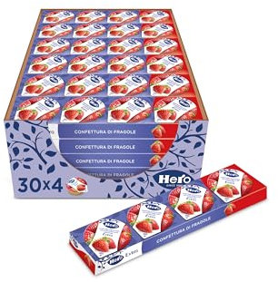 Hero Poker Marmellata di Fragole, 30 confezioni da 100g (4 monodosi x 25 gr), confettura extra, frutta di alta qualità, senza conservanti e senza coloranti